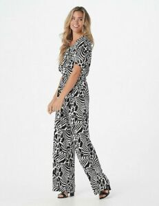 Lisa Rinna Collection Black Off White Short Sleeve Wide Leg Jumpsuit New