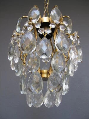 Antique French Cage Style, Bohemia Crystal Chandelier Ceiling Lamp 1940's - Image 1 of 4