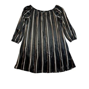 Striped On or Off Shoulder Dress Women’s Size L Black & Beige mts - Picture 1 of 5