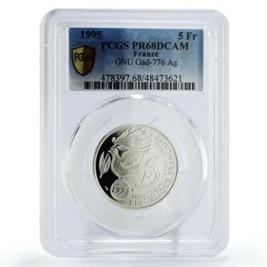 France 5 francs 50 Years United Nations UN Dove Bird PR68 PCGS silver coin 1995 - Picture 1 of 2