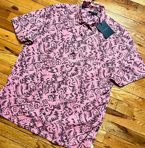 Ted Baker Mens Short Sleeve Button Down Abstract NWT $150 Size 3 / Medium - Picture 1 of 11