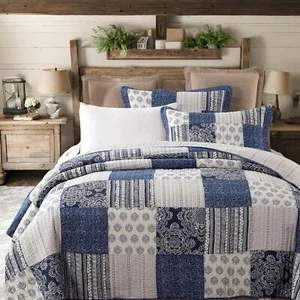 DaDa Bedding Denim Blue Elegance Patchwork Floral Bedspread Set - 100% Cotton... - Picture 1 of 9