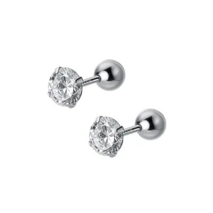 Aretes redondos transparentes circonitas de plata de ley 925 con tornillos traseros A1076-par - Imagen 1 de 14