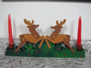 Vintage Department 56 Large Wooden Puzzle Christmas Reindeer Candle Holder NOS - Picture 1 of 6