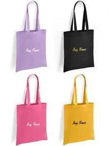 Personalised Name Text Tote Shopping Bag 100% Cotton with long handles - Picture 1 of 11