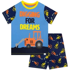 Digger Pyjamas Kids Boys 18 24 Months 2 3 4 5 6 7 8 Years PJs Nightwear Blue Red - Picture 1 of 7