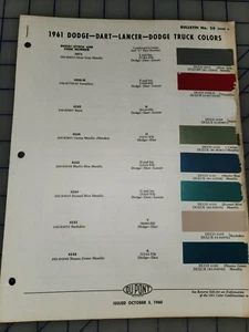 1961 Dodge Dupont Color Chip Brochure - Bild 1 von 1