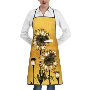 Sunflower Bib Apron Black Gold Kitchen Apron For Chef Men Women With Pockets ... - Picture 1 of 7