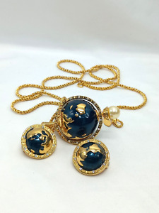 KJL World Peace Spinning Globe Necklace & Earrings Kenneth Jay Lane