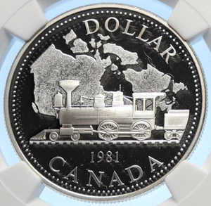 1981 CANADA UK Elizabeth II Railway Train PROOF Silver Dollar Coin NGC i106331 - Picture 1 of 5