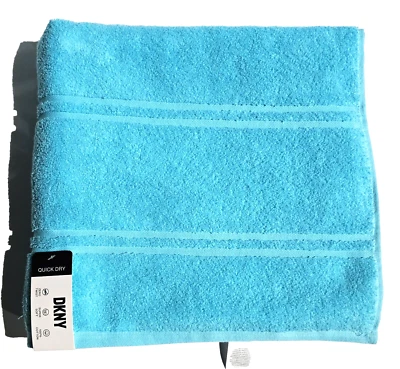 DKNY TURQUOISE BLUE STRIPED COTTON QUICK DRY ZERO TWIST SUPER SOFT BATH TOWEL - Image 1 of 4