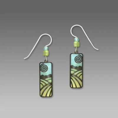 Adajio Earrings Light Blue Green Column Hematite Landscape Overlay Handmade USA - Image 1 of 4