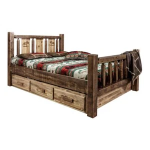 Montana Woodworks Homestead Wood King Storage Bed with Moose Design in Brown - Picture 1 of 8