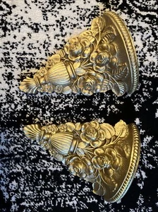 2 Gold Renaissance Baroque style WALL Art BRACKET Shelf Corbel ROSEFLORAL URN - Picture 1 of 13
