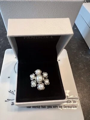 Rare Genuine Pandora Silver Wishful Thinking Pearl Cluster Ring Size 50 In Box - Image 1 of 4