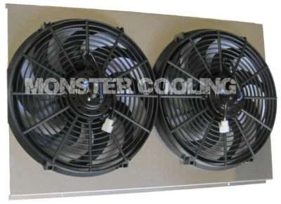 Pontiac Catalina Custom Aluminum Radiator Fan Shroud & 2-14" Fans -17"H x 28 1/4 - Image 1 of 4