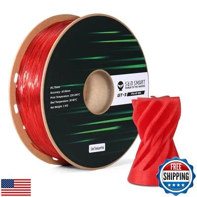 SainSmart TPU Filament 1.75mm, GT-3 Transparent Red Flexible 3D Printer Filam - Image 1 of 4