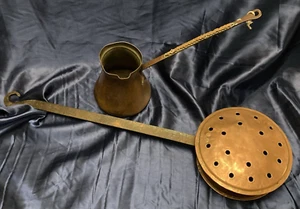 Antique Chestnut Roaster And French Milk Warmer Copper ware - Picture 1 of 20