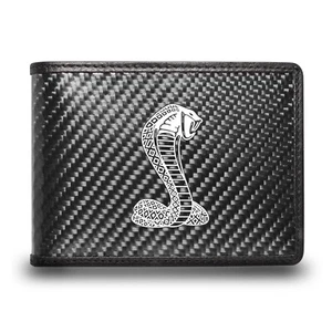 Ford Mustang Cobra Black Real Carbon Fiber Leather RFID Blocking Bi-fold Wallet - Picture 1 of 5
