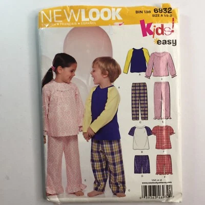 NewLook 6932 Boy Girl Raglan Pajama Top Shorts Trousers Child  New Uncut Pattern - Image 1 of 4
