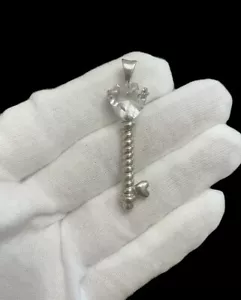 Sterling Silver Key Pendant - White Topaz Key to My Heart - 2” Length - Picture 1 of 8