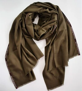 $545🆕️ALEXANDER McQUEEN Olive SELVEDGE LOGO Trim CASHMERE SILK Stole Scarf - Picture 1 of 9