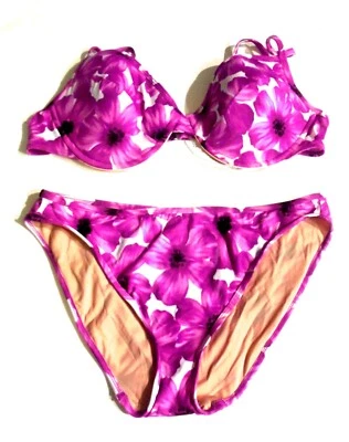 Conjunto de bikini vintage con aros florales rosa y blanco Spiegel 18 top/14 parte inferior Foto 1 de 3