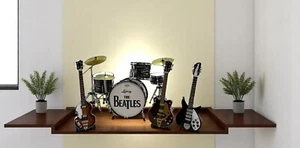BEATLES MINIATURE DRUM & GUITAR SET DIORAMA - LARGER 6" GUITARS & LUDWIG DRUMS - Picture 1 of 9