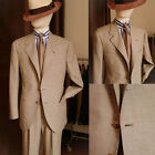 Casual Khaki Linen Men Suits Slim Fit Wedding Groom Prom Blazer 2 Pieces Tuxedos