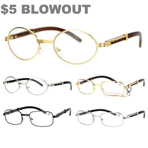 $5 SA106 Retro Wood Buffs Vintage Style 90s Gangster Metal Frame Eye Glasses - Picture 1 of 2