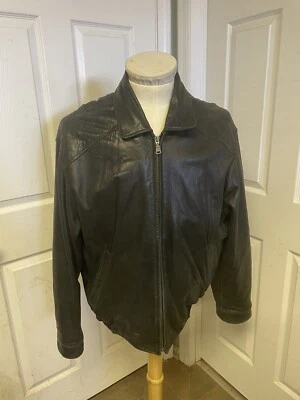 Chaqueta de bombardero Hathaway vintage de cuero negra para hombre XL Foto 1 de 4