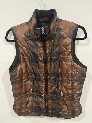 Ralph Lauren 绗缝双面背心女式 M 码黑色和格子米色棕色 — 第 1/4 张图片