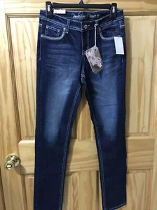 Revolution by Revolt Jeans Youth 16 Blue Denim Skinny Sequins Womens (TW-4077) - Picture 1 of 7