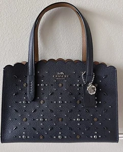 COACH PRAIRIE RIVETS CHARLIE CARRY ALL 28 SCALLOPED MIDNIGHT LEATHER BAG 28528 - Picture 1 of 20