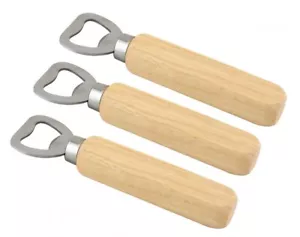 3 x Stainless Steel Wooden Handle Bottle Opener Opening Tool Home Bar Restaurant - Picture 1 of 4