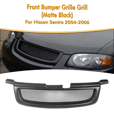 Matte Black Fiberglass Front Bumper Grille Mesh Cover For Nissan Sentra 2004-06 - Image 1 of 4