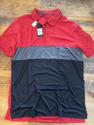 阿迪达斯高尔夫 Polo 衫 Performance UPF50 黑色红色灰色全新带标签中号 — 第 1/4 张图片