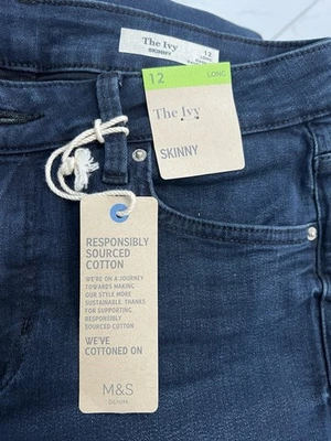 New M&S Skinny The Ivy Long Skinny Jeans Dark Blue Size 12 - Image 1 of 4