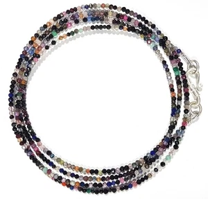 Collar Multi Disco Piedras Preciosas 2 mm Plata Fina 925 Cuentas Redondas 16" Hilo TT-33 - Imagen 1 de 5