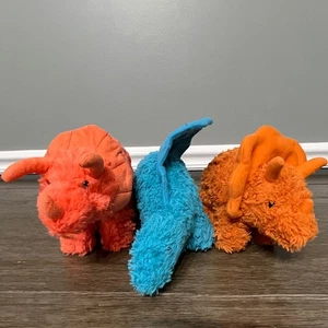 Manhattan Toy Set of 3 Colorful Triceratops Plush Toys Dinosaurs Orange Blue - Picture 1 of 5
