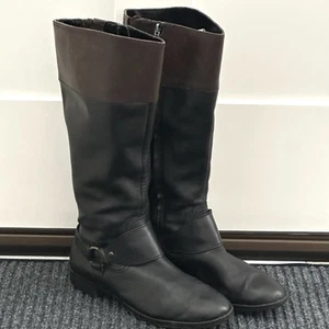 Stivali alti Lauren Ralph Lauren bicolore in pelle nera con fibbia taglia 10M - Foto 1 di 12