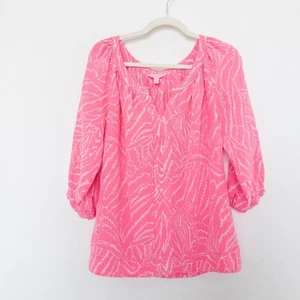 Lilly Pulitzer Damen Bluse Größe L hellrosa Seide Bauern Boho Coastal Resort - Bild 1 von 9