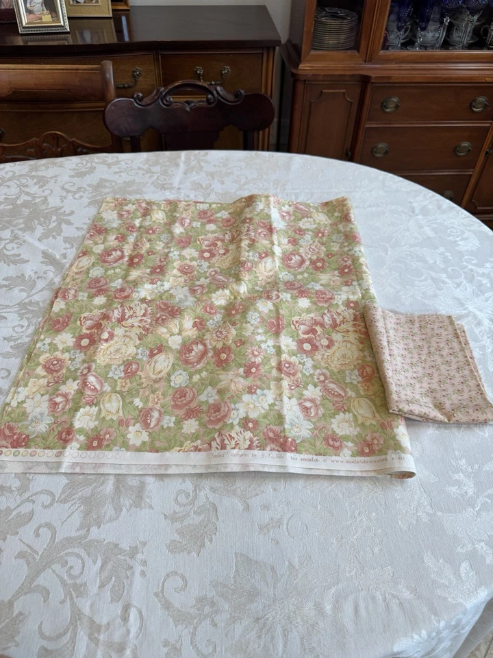 3 Sisters for Moda Faded Memories Floral Pastel Lot 2 pieces fabric 1.5yds + 14” - Image 1 of 4