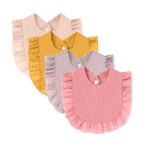 4 PACK Solid Muslin Baby Drool Bibs Set for Unisex Boys Girls Cotton Adjustab... - Picture 1 of 5