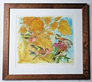 David Koster SWLA original print, Goldfinches, colour printed etching, 2 of 15 - Picture 1 of 6