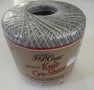 J&P Coats Metallic Cotton Knit-Cro-Sheen Crochet Thread Silver 100 Yds Size 10 - Image 1 of 3
