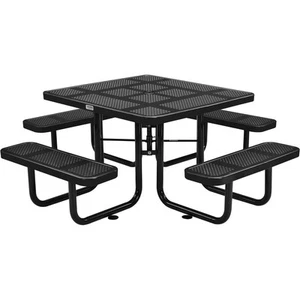 46" Square Perforated Metal Outdoor Picnic Table 81"W x 81"D Overall Black - Picture 1 of 7