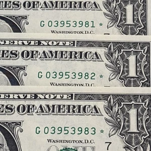 2003 STARS $1 THREE Consecutive One Dollar STAR Notes UNC GEMS CH/CU STARS!! - Picture 1 of 11