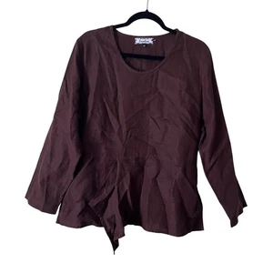 Eurolino Linen Lagenlook Dark Brown Tunic Top Women’s Medium Minimal - Picture 1 of 9
