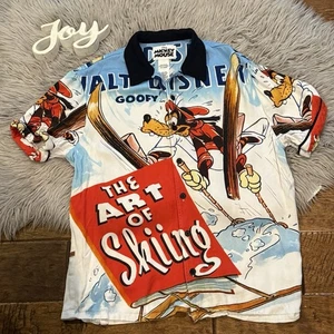 Camisa De Colección Disney Mickey Mouse Goofy El Arte del Esquí Abotonada Para Hombres Pequeña - Imagen 1 de 7